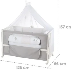 Room Bed 'Fox & Bunny', ca. 60 x 120 cm, höhenverstellbar, Beistellbett inkl. kompletter Ausstattung ^ Roba Outlet