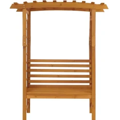 Rosenbogen mit Sitzbank -Q21, Gartenbogen Rankhilfe Bank Gartenbank Holz MVG-zertifiziert 201x160x60cm ~ natur ^ MCW Outlet