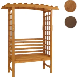 Rosenbogen mit Sitzbank -Q21, Gartenbogen Rankhilfe Bank Gartenbank Holz MVG-zertifiziert 201x160x60cm ~ natur ^ MCW Outlet
