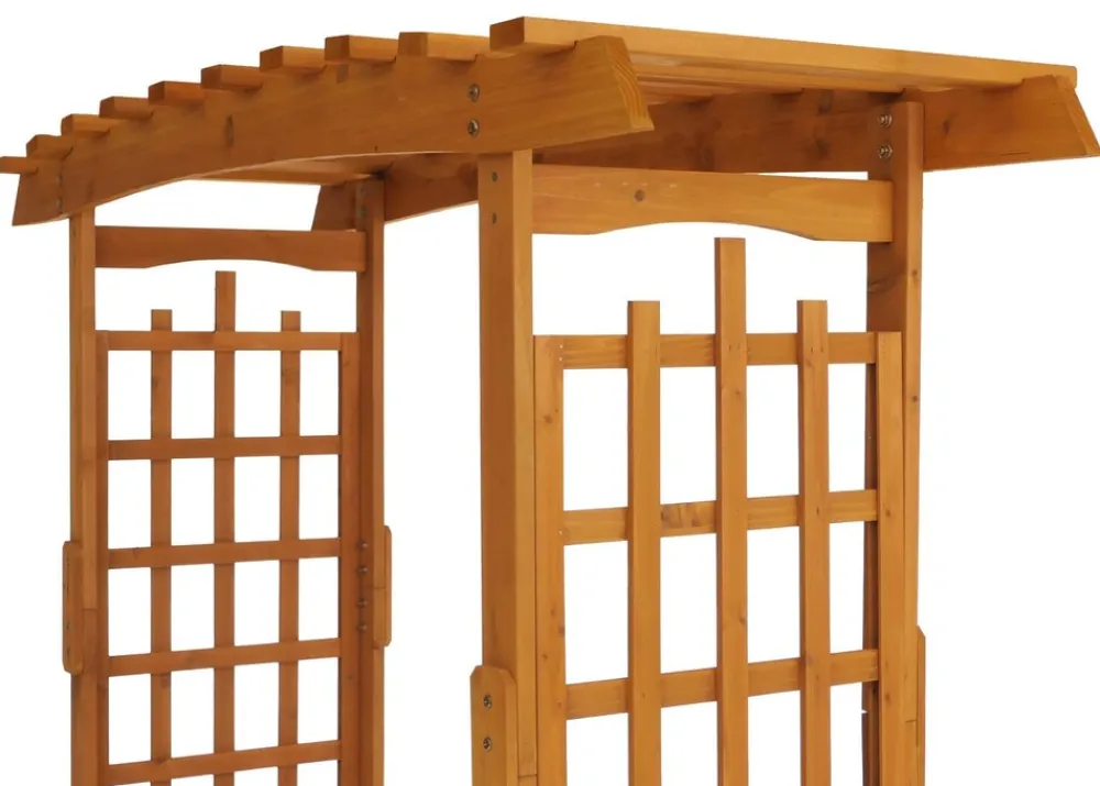 Rosenbogen mit Sitzbank -Q21, Gartenbogen Rankhilfe Bank Gartenbank Holz MVG-zertifiziert 201x160x60cm ~ natur ^ MCW Outlet