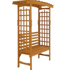 Rosenbogen mit Sitzbank -Q21, Gartenbogen Rankhilfe Bank Gartenbank Holz MVG-zertifiziert 201x160x60cm ~ natur ^ MCW Outlet