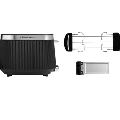 26760-56 Brontë black Toaster (2-Scheiben-Toaster, 980 Watt, 6 Bräunungsstufen, Lift & Look-Funktion, Hebefunktion, Auftau-, Aufwärm- und Stoppfunktion, Brötchenaufsatz) ^ Russell Hobbs New
