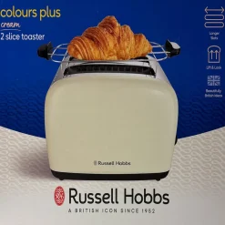 26551-56 Colours Plus cream Toaster (2 Scheiben, 1600 W, Edelstahl und Kunststoff, beige, Brötchenaufsatz, Auftaufunktion, Aufwärmfunktion) ^ Russell Hobbs Sale