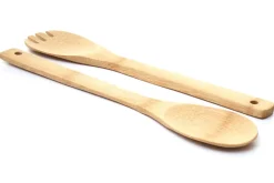 Salatbesteck -C12, Besteck Küchenzubehör Servierbesteck Gabel Löffel 2-teilig, Bambus 1x6x30cm ^ MCW Best