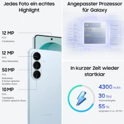 Galaxy S26 512GB 5G, Sky Blue Smartphone (6,3 Zoll, 50 MP, Triple-Kamera, 4.300-mAh, Deca-Core, Fingerabdrucksensor, Gesichtserkennung, hellblau) ^ Samsung Best