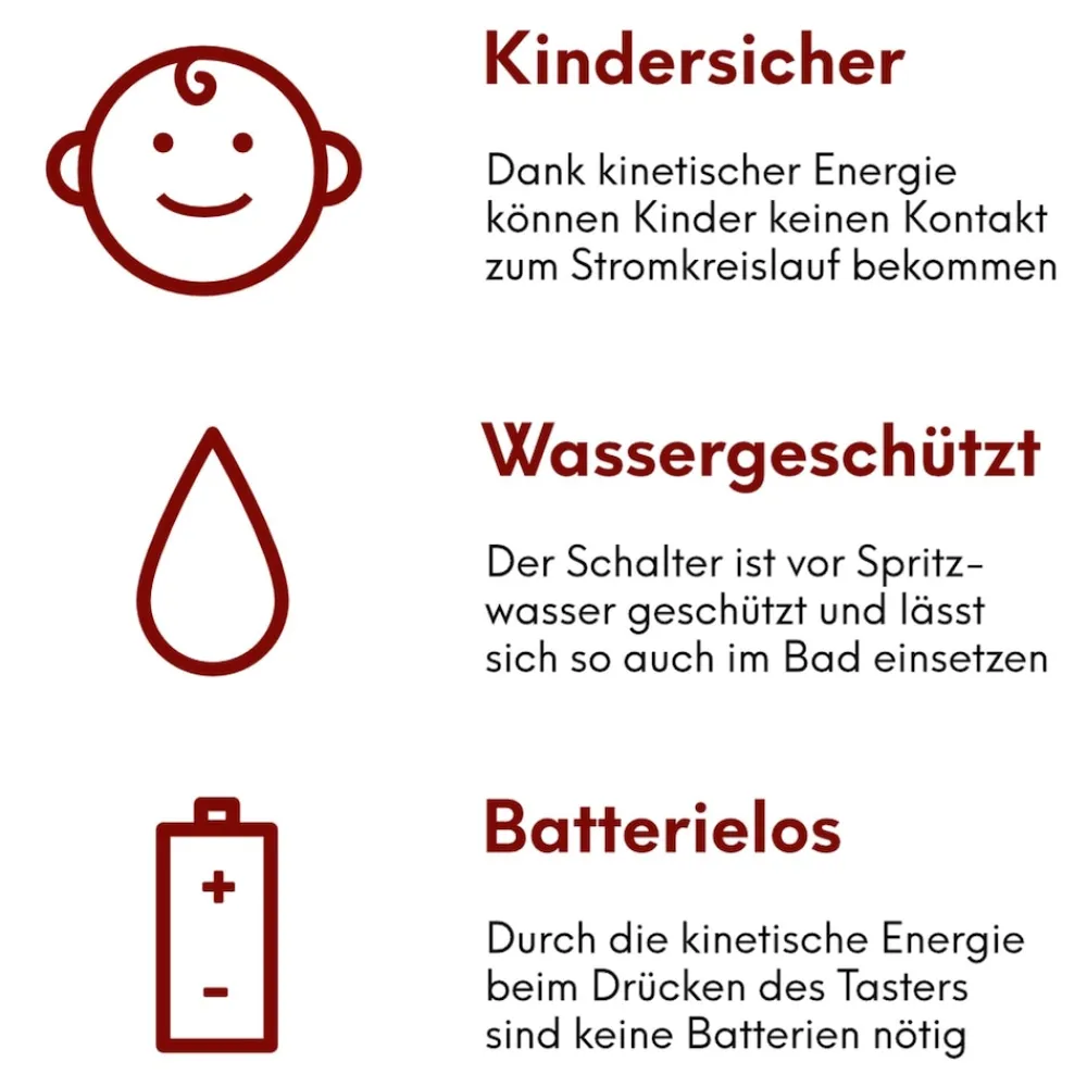 Schalter und Empfänger Funkschalter SET für LED Beleuchtung 230V Montage an der Wand Taster Drahtlos Kinetisch Batterielos ^ kalb Material für Möbel Hot
