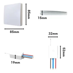 Schalter und Empfänger Funkschalter SET für LED Beleuchtung 230V Montage an der Wand Taster Drahtlos Kinetisch Batterielos ^ kalb Material für Möbel Hot