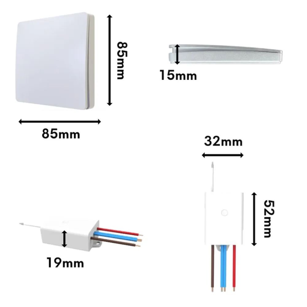 Schalter und Empfänger Funkschalter SET für LED Beleuchtung 230V Montage an der Wand Taster Drahtlos Kinetisch Batterielos ^ kalb Material für Möbel Hot