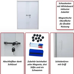 Schaukasten -Q50, Magnettafel Whiteboard Memoboard Pinnwand, Aluminium abschließbar inkl. Zubehör 96x66x9cm ^ MCW Online