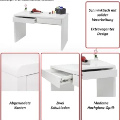 Schminktisch -G51, Frisiertisch Frisierkommode Kosmetiktisch, Hochglanz Weiß ~ 100x60cm ^ MCW Outlet