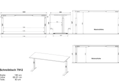 KADIMA DESIGN Schreibtisch höheneinstellbar "Stuttgart" 68-91cm Kaschmir/Schwarz 180x80cm, C-Fuß Greige-Schwarz New