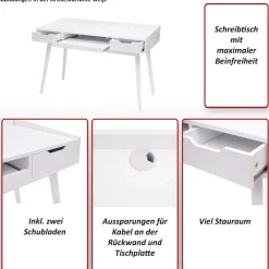 Schreibtisch -A70b, Bürotisch Computertisch, MDF 120x55cm ~ weiß ^ MCW New