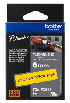 Schriftband TZe-FX611 (lam., flex.) Schwarz auf Gelb 6mm x 8m ^ Brother Sale