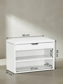 KADIMA DESIGN Schuhbank Holz gepolstert mit Stauraum schmal, 60x30x40 cm Weiß Outlet