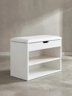 KADIMA DESIGN Schuhbank Holz gepolstert mit Stauraum schmal, 60x30x40 cm Weiß Outlet