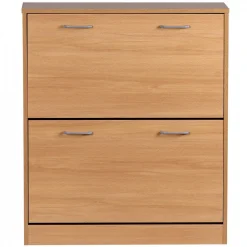 KADIMA DESIGN Schuhkipper Holz mit 2 Klappen und Ablage, Buche 75x24x87 cm Weiß Best