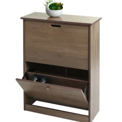 Schuhkipper -K45, Schuhschrank Schuhregal, 81x60x25cm 2 Klappen, MDF aus Paulownia ~ grau-braun ^ MCW Clearance