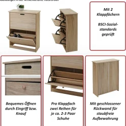 Schuhkipper -K45, Schuhschrank Schuhregal, 81x60x25cm 2 Klappen, MDF aus Paulownia ~ grau-braun ^ MCW Clearance