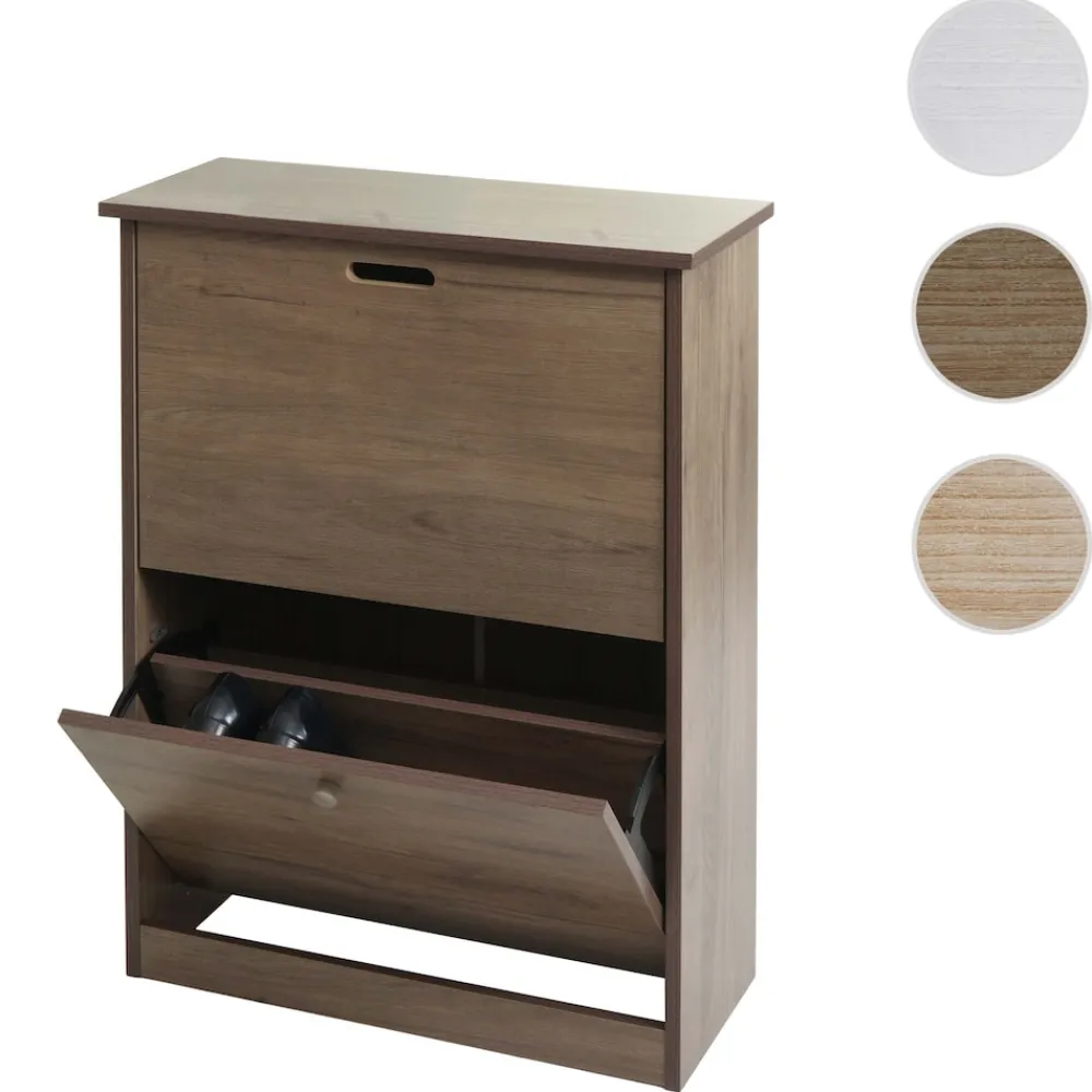 Schuhkipper -K45, Schuhschrank Schuhregal, 81x60x25cm 2 Klappen, MDF aus Paulownia ~ grau-braun ^ MCW Clearance