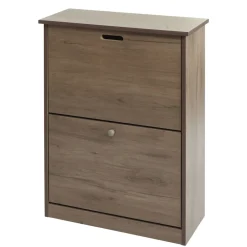 Schuhkipper -K45, Schuhschrank Schuhregal, 81x60x25cm 2 Klappen, MDF aus Paulownia ~ grau-braun ^ MCW Clearance