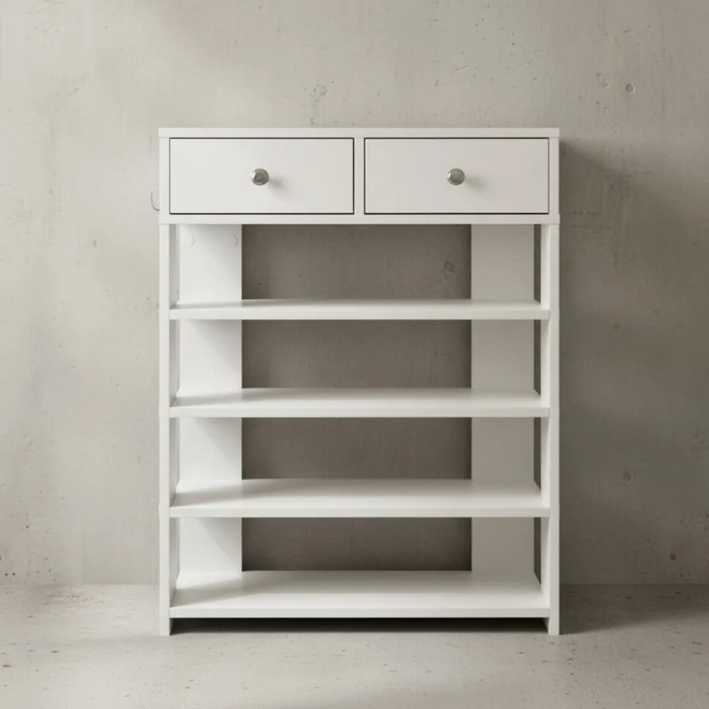 KADIMA DESIGN Schuhregal – Weiß, 60x79x24 cm, 4 Fächer, 2 Schubladen, Flurregal Best