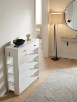 KADIMA DESIGN Schuhregal – Weiß, 60x79x24 cm, 4 Fächer, 2 Schubladen, Flurregal Best