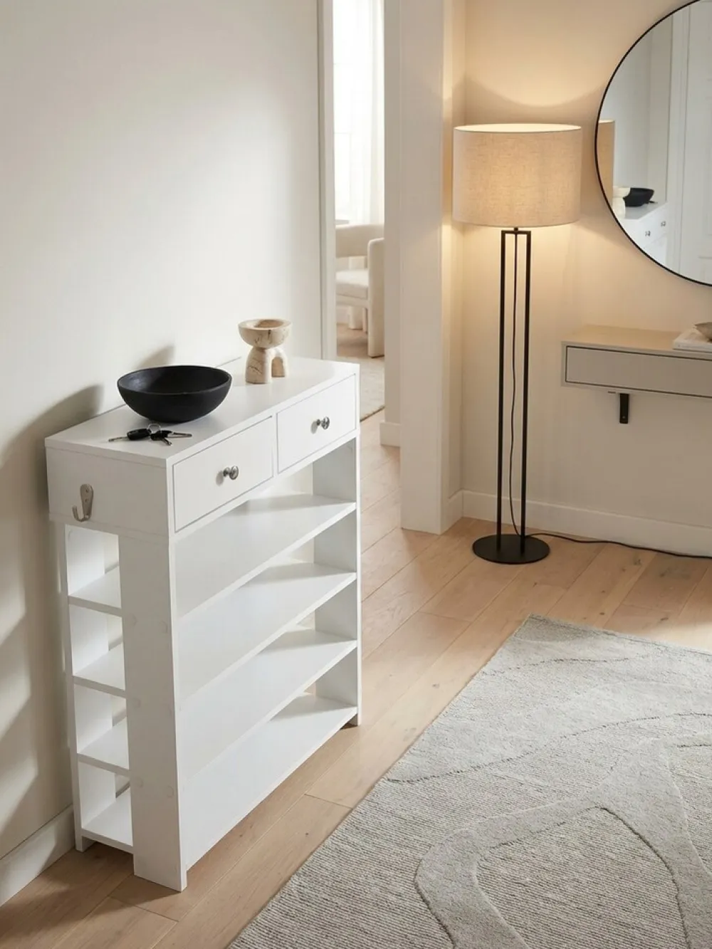 KADIMA DESIGN Schuhregal – Weiß, 60x79x24 cm, 4 Fächer, 2 Schubladen, Flurregal Best