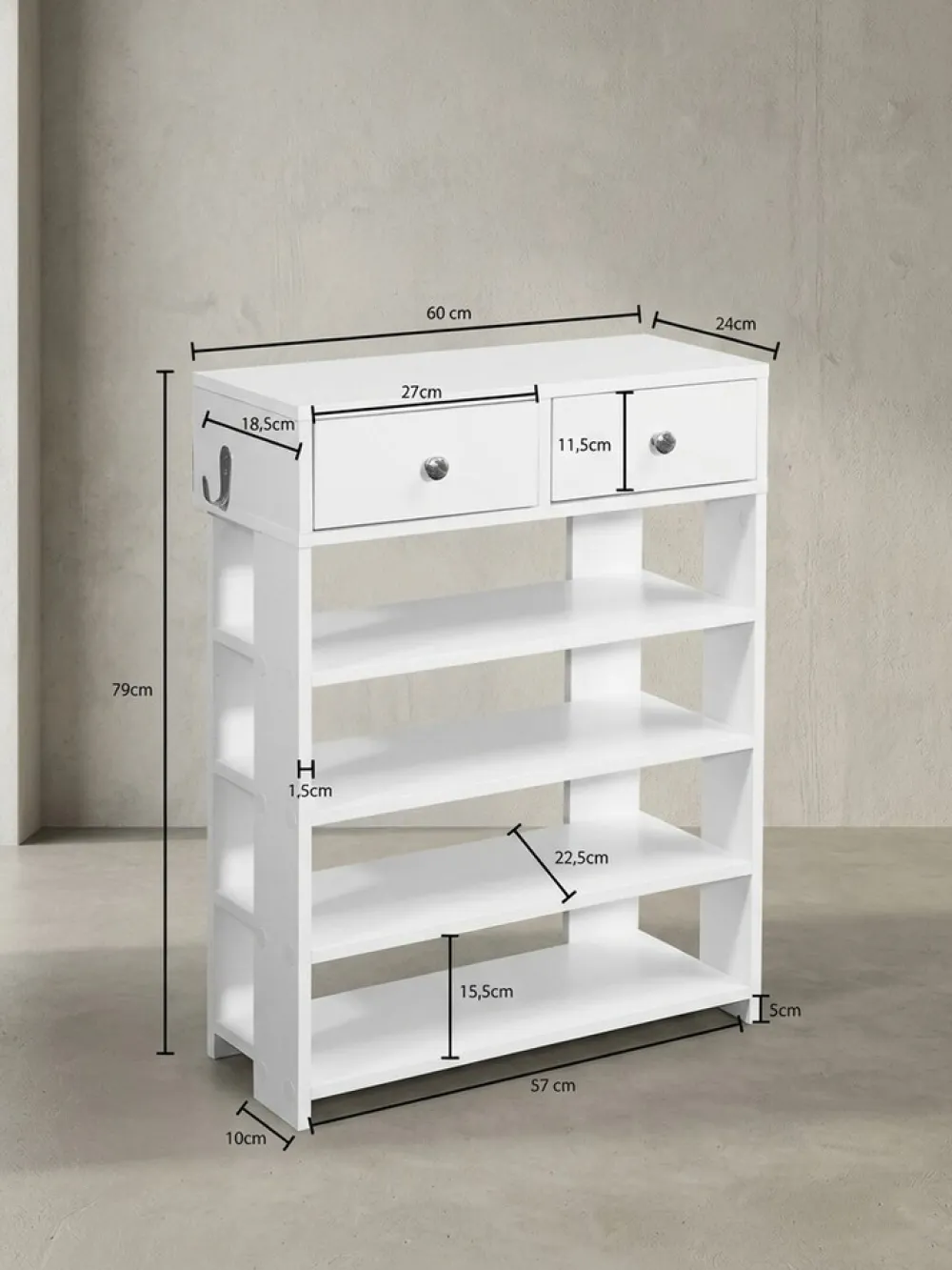 KADIMA DESIGN Schuhregal – Weiß, 60x79x24 cm, 4 Fächer, 2 Schubladen, Flurregal Best