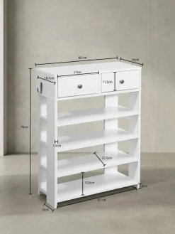KADIMA DESIGN Schuhregal – Weiß, 60x79x24 cm, 4 Fächer, 2 Schubladen, Flurregal Best