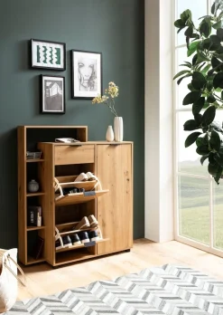 Schuhschrank Schuhkipper Garderobe Eiche 110 cm Schuhkommode Flurschrank ^ Finebuy Online
