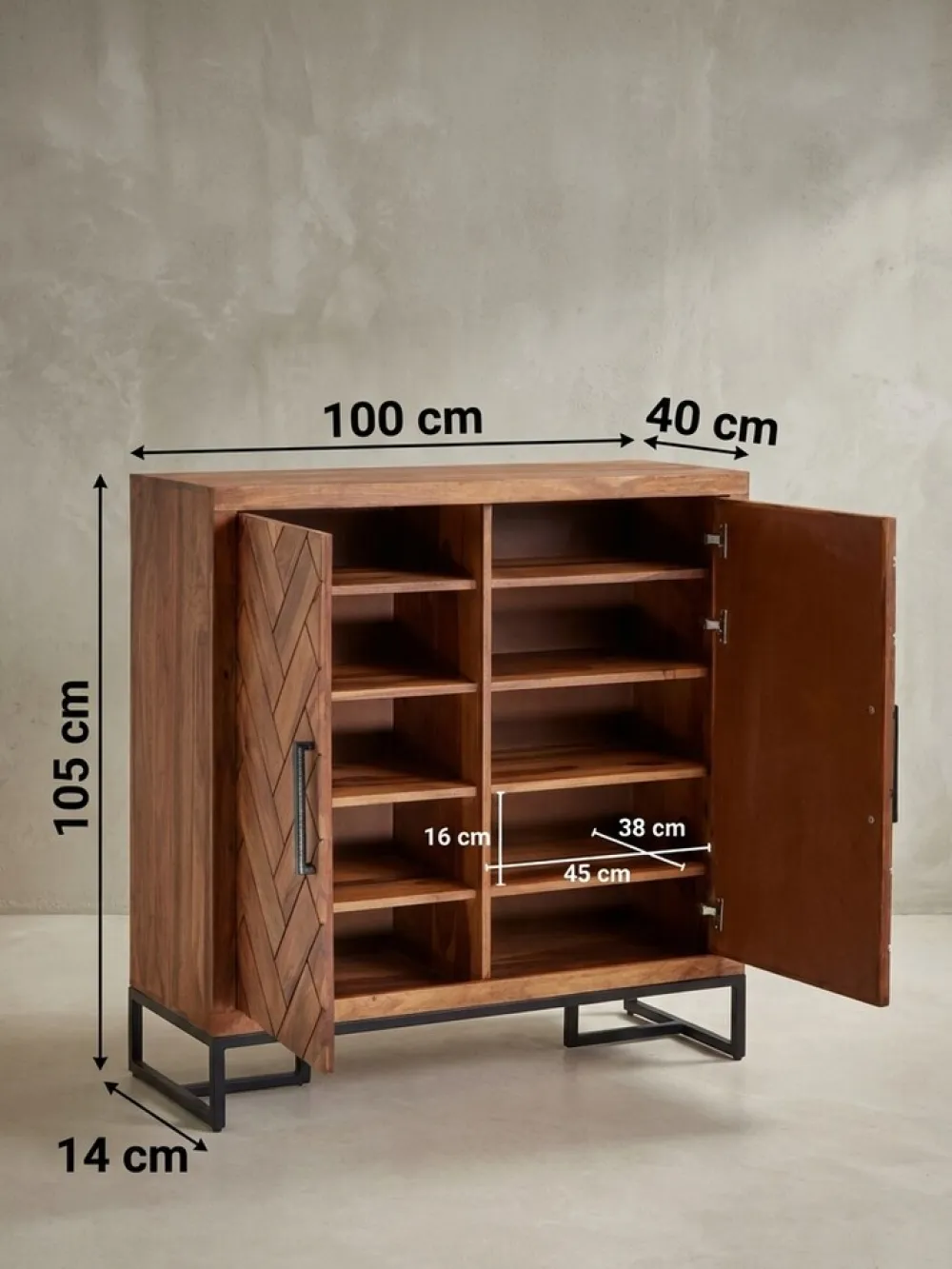 Schuhschrank – Massivholz, 100x105x40 cm, geschlossen, mit Ablage ^ KADIMA DESIGN
