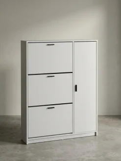 Schuhschrank – Weiß, 90x120x24 cm, Schuhkipper geschlossen, mit Ablage ^ KADIMA DESIGN Outlet