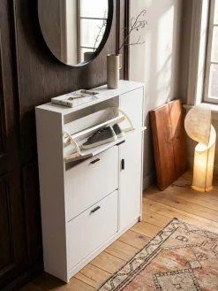 Schuhschrank – Weiß, 90x120x24 cm, Schuhkipper geschlossen, mit Ablage ^ KADIMA DESIGN Outlet