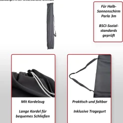 Schutzhülle für 3m Halb-Sonnenschirm Lorca, Abdeckhülle Cover mit Kordelzug ~ creme ^ MCW Online