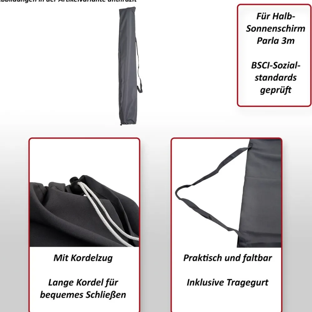 Schutzhülle für 3m Halb-Sonnenschirm Lorca, Abdeckhülle Cover mit Kordelzug ~ creme ^ MCW Online