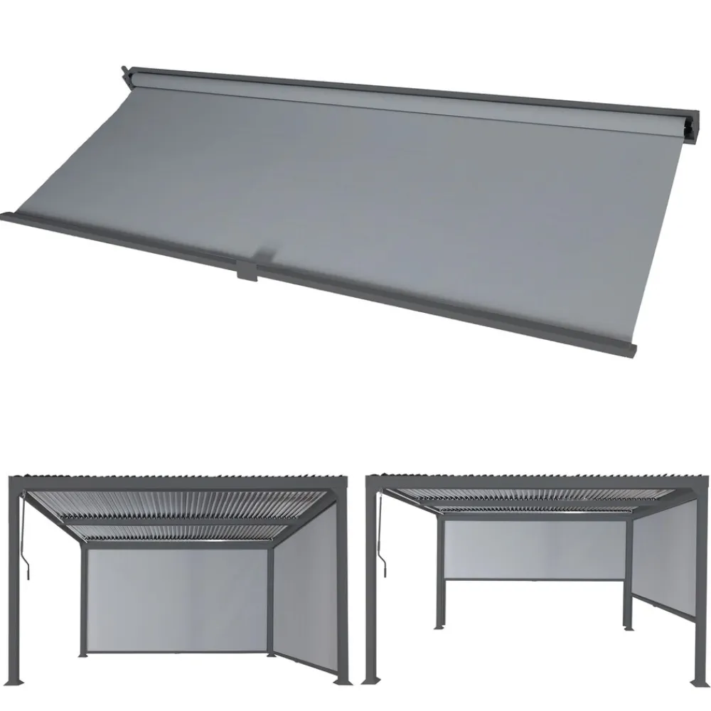 Seitenwand für Pergola -L41, Pavillon Rollo Ersatzseitenwand, Stoff/Textil 3x3,7m ~ anthrazit ^ MCW Outlet