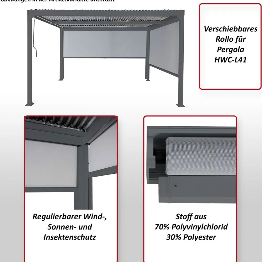 Seitenwand für Pergola -L41, Pavillon Rollo Ersatzseitenwand, Stoff/Textil 3x3,7m ~ anthrazit ^ MCW Outlet