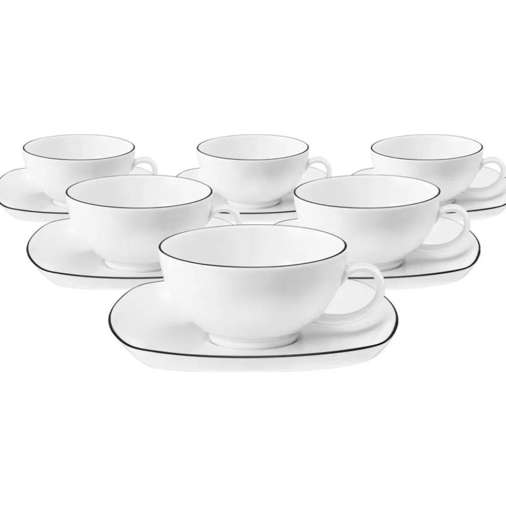 Seltmann Weiden Teetassen mit Untertassen eckig Lido Black Line 200 ml 6er Set weiß Discount
