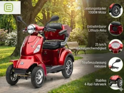 ECONELO Seniorenmobil P4000, Blei-Akku, 25 km/h, 1000 Watt, Rot