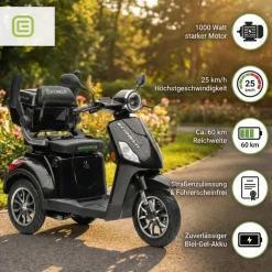 Seniorenmobil P1000, Lithium-Akku, 25 km/h, 1000 Watt, Schwarz ^ ECONELO Discount
