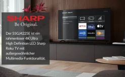 55GJ4225E - 55 Zoll Fernseher (139 cm) 4K Ultra HD Roku TV - Streaming LED Smart TV (HDR10, HDMI, Receiver, WLAN) ^ Sharp Outlet