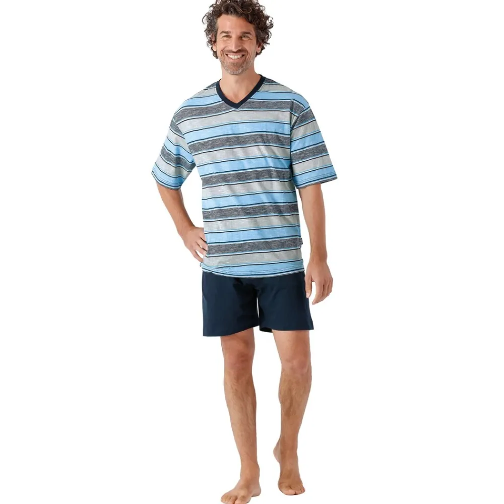 hajo Shorty Preiu Cotton Herren Pyjaa Blau New