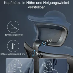 Bürostuhl Schreibtischstuhl, ergonomisch, verstellbare Lordosenstütze, 150kg belastbar ~ ohne Fußstütze, grau ^ SIHOO Best