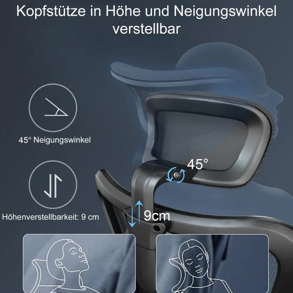 Bürostuhl Schreibtischstuhl, ergonomisch, verstellbare Lordosenstütze, 150kg belastbar ~ ohne Fußstütze, grau ^ SIHOO Best