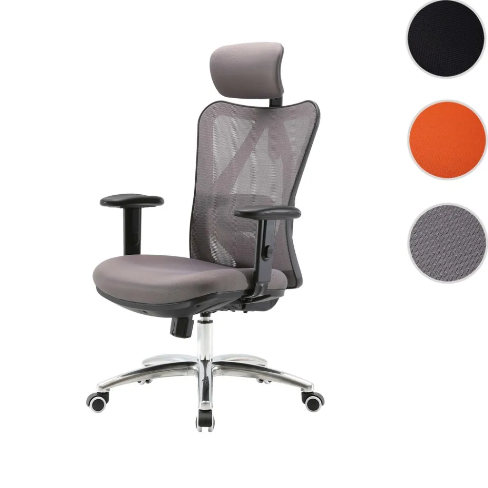 Bürostuhl Schreibtischstuhl, ergonomisch, verstellbare Lordosenstütze, 150kg belastbar ~ ohne Fußstütze, grau ^ SIHOO Best