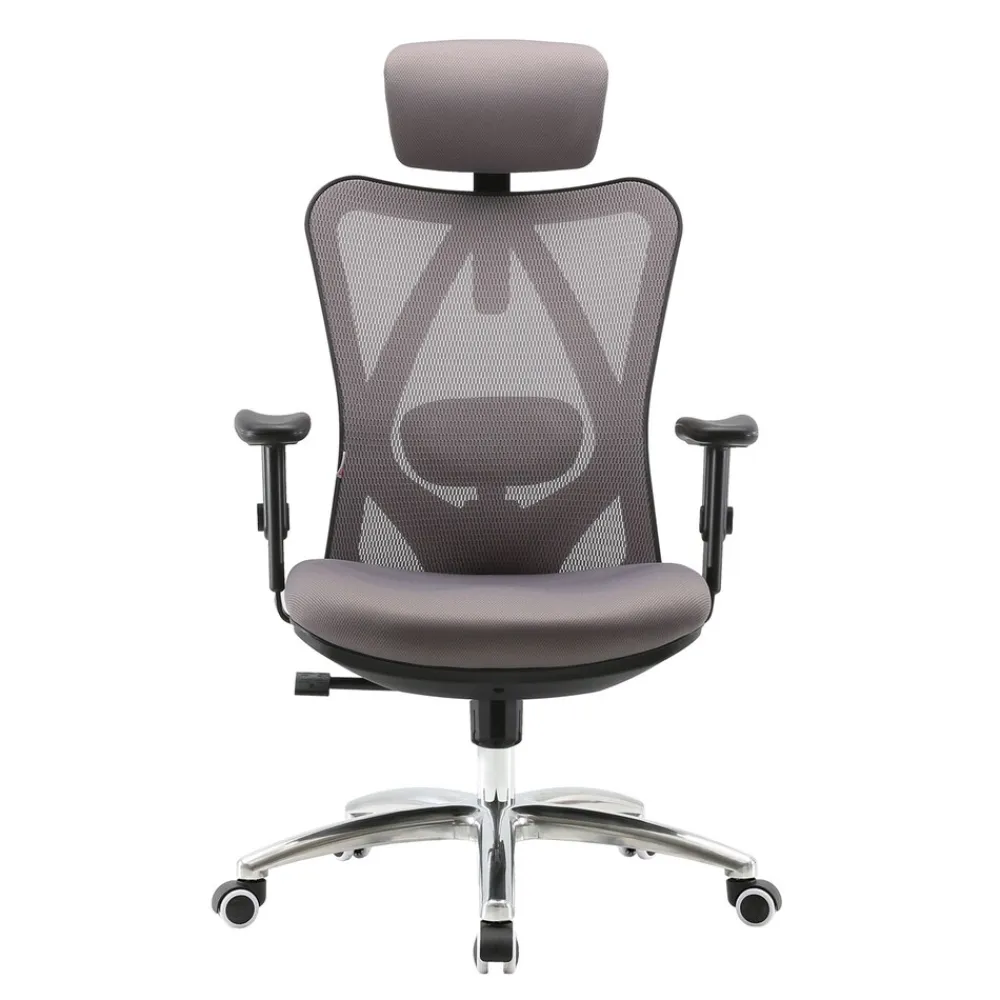 Bürostuhl Schreibtischstuhl, ergonomisch, verstellbare Lordosenstütze, 150kg belastbar ~ ohne Fußstütze, grau ^ SIHOO Best