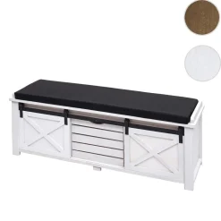 MCW Sitzbank mit Staufächern -H53, Polsterbank Sitz-Kommode, Shabby-Look Massiv-Holz Metall Stoff 43x102x33cm ~ weiß New