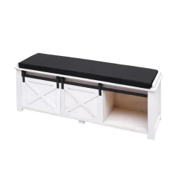 MCW Sitzbank mit Staufächern -H53, Polsterbank Sitz-Kommode, Shabby-Look Massiv-Holz Metall Stoff 43x102x33cm ~ weiß New
