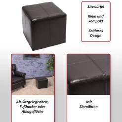 MCW Sitzhocker Carrara, Leder + Kunstleder, 36x36x36cm MVG-zertifiziert ~ braun Outlet