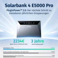 ® 2000W Balkonkraftwerk mit Speicher, Anker SOLIX Solarbank 4 E5000 Pro,5kWh - Ohne Halterung ^ SolarMars New